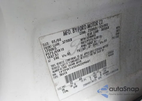 2004 Ford F-150 Fx4/Lariat/Xlt из США, поврежденный, VIN 1FTPW14504KD09681